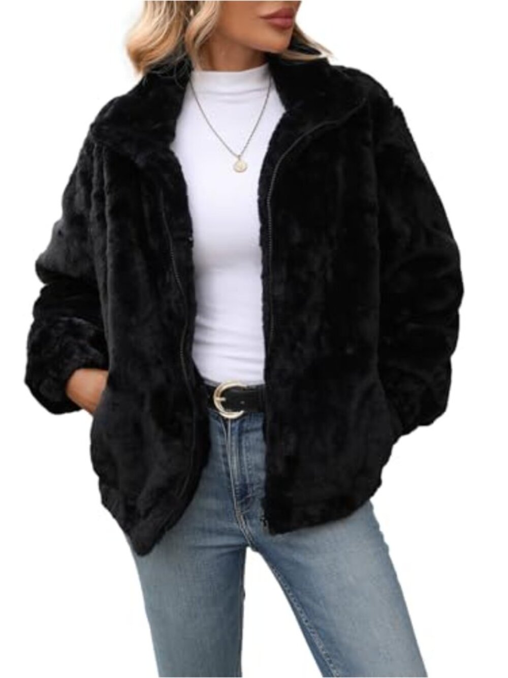 Women's Faux Fur Coat Full Zip Warm Fleece Winter Jacket